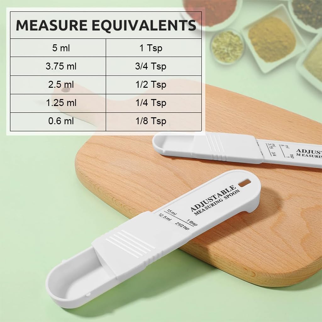 HASTHIP® 2pcs Kitchen Measuring Spoons 5 In 1 Precision Kitchen Measuring Spoons with Adjustable Scoop Sizes, Sliding Handle Kitchen Measuring Spoons for Baking, Seasoning, Cooking