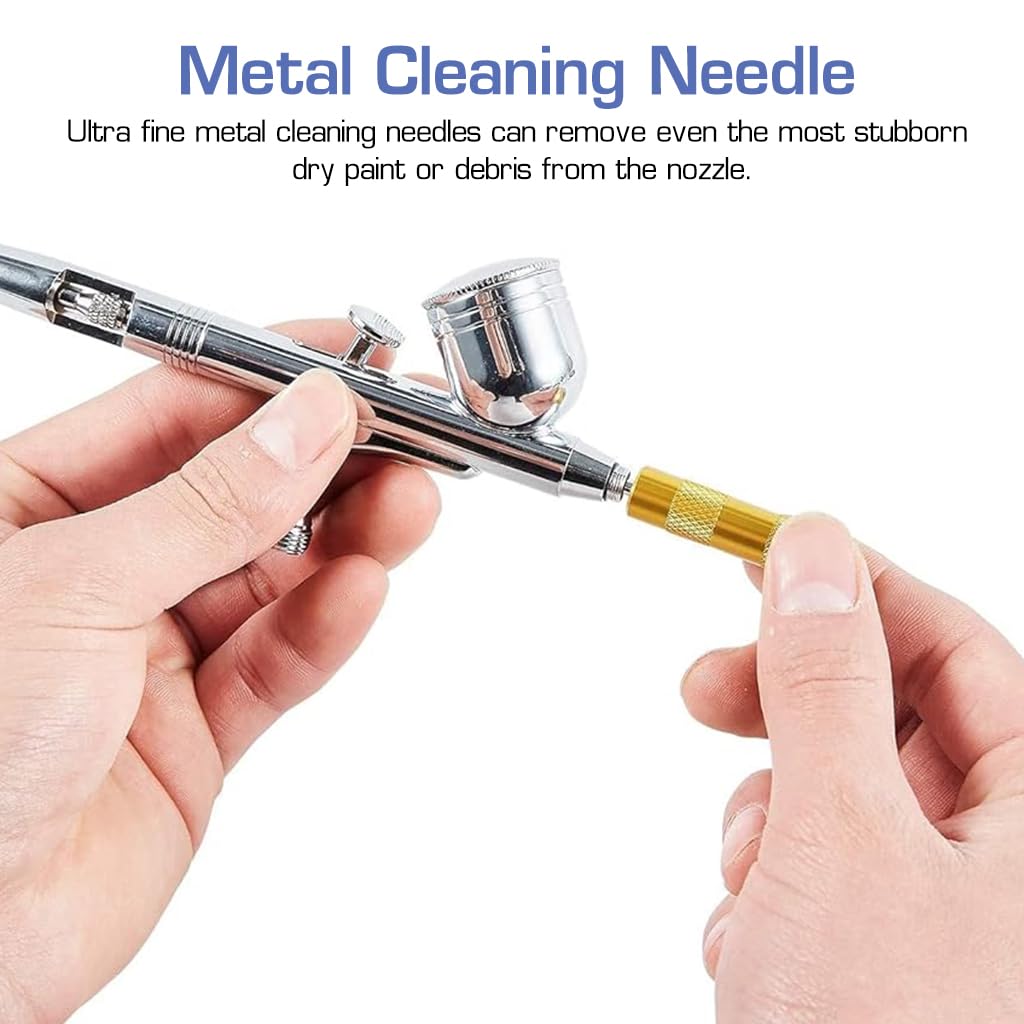 HASTHIP® Airbrush Cleaning Brushes Set - 5 Micro Brushes, Precision Cleaning Pins & Metal Needles - Stainless Steel Tool Kit for Nozzle, Spray Gun Maintenance & Clog Removal - Durable & Versatile