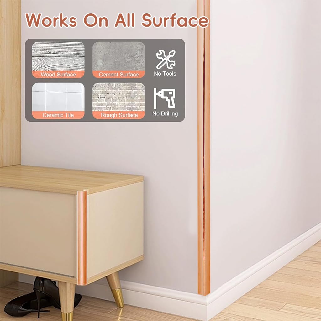 HASTHIP wall molding trim for table edges and door frames featuring self adhesive design 9.84ft x 0.78in in rose gold | flexible PVC corner guard and caulk strip