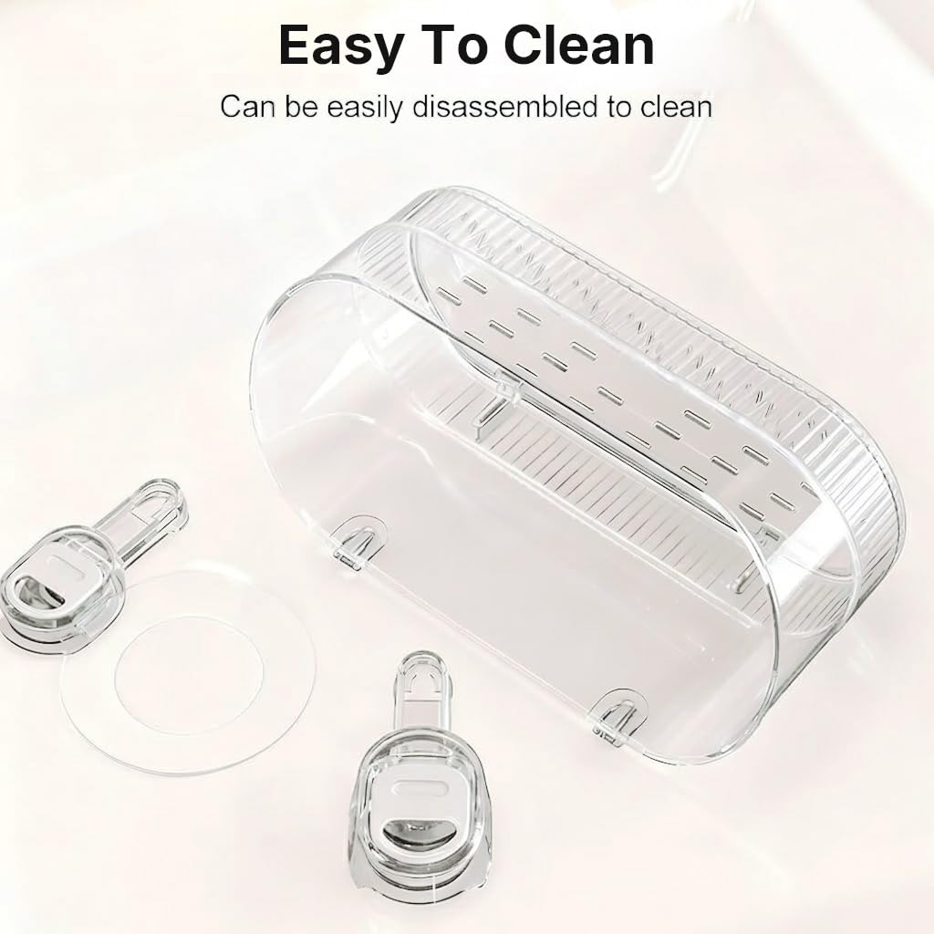 HASTHIP® No-Drill Bathroom Suction Storage Box, Large Capacity Strong Load-Bearing Suction Cup Storage Rack with Drain Holes, Removable Shower Caddy Hanging Wall Mount Kitchen Organizer-Transparent