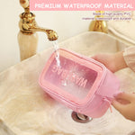 MAYCREATE® 3 Pcs Clear Makeup Pouch Set Cosmetic Organizer Bag for Women and Girls Travel Waterproof Toiletry Storage Kit for Home Travel Use (Pink)