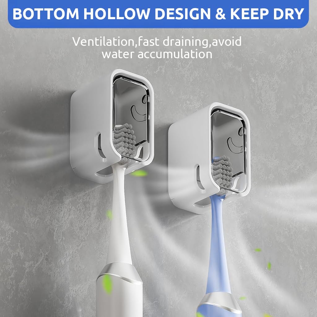 HASTHIP Wall Toothbrush Holder for Bathroom with Dustproof Cover and Clear Window | 4PCS Set