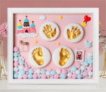 HASTHIP® Kit de Huellas de Mano y Pie Bebé con Arcilla Blanca y Pintura Dorada,Marco Fotos 11x12.9 Pulgadas con Accesorios,Regalo Recuerdo para Recién Nacidos