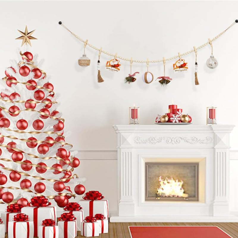 HASTHIP Hanging Photo Display for Wall Decor with 18 Clips and 2×55 in Wooden Bead Garland