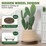HASTHIP Plant Pot Stand for Indoor and Outdoor Use with 360° Wheels and Spiral Ridged PP Tray | 37 cm Round Brown