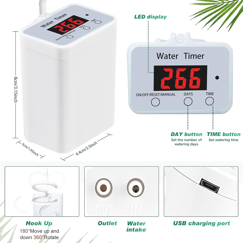 HASTHIP Auto Drip Irrigation System for Indoor Houseplants with Digital Water Timer | USB Rechargeable 12 Plant Self Watering Kit