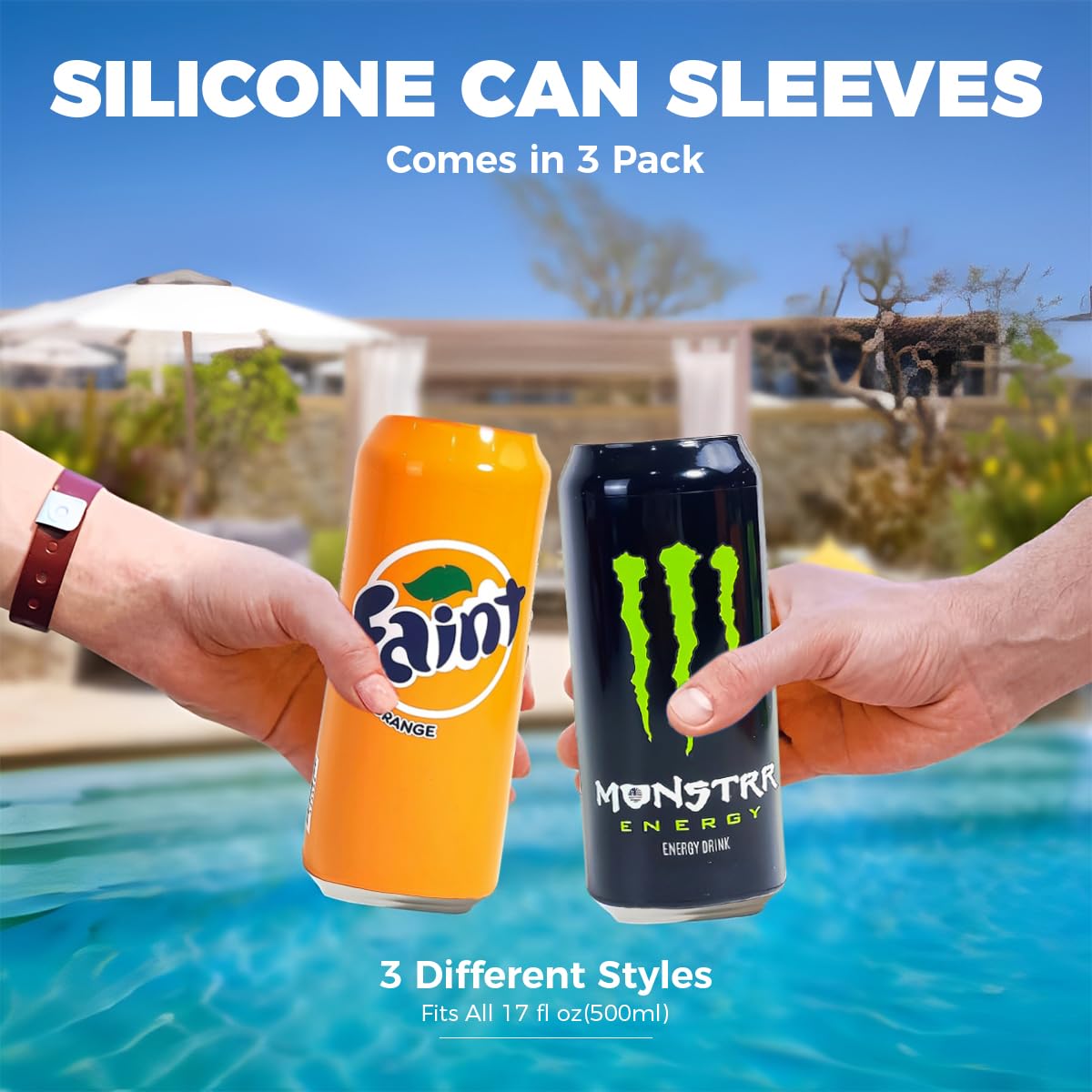 HASTHIP Silicone Can Sleeve Covers for 500ml Cans featuring Zip Top Design | Set of 3