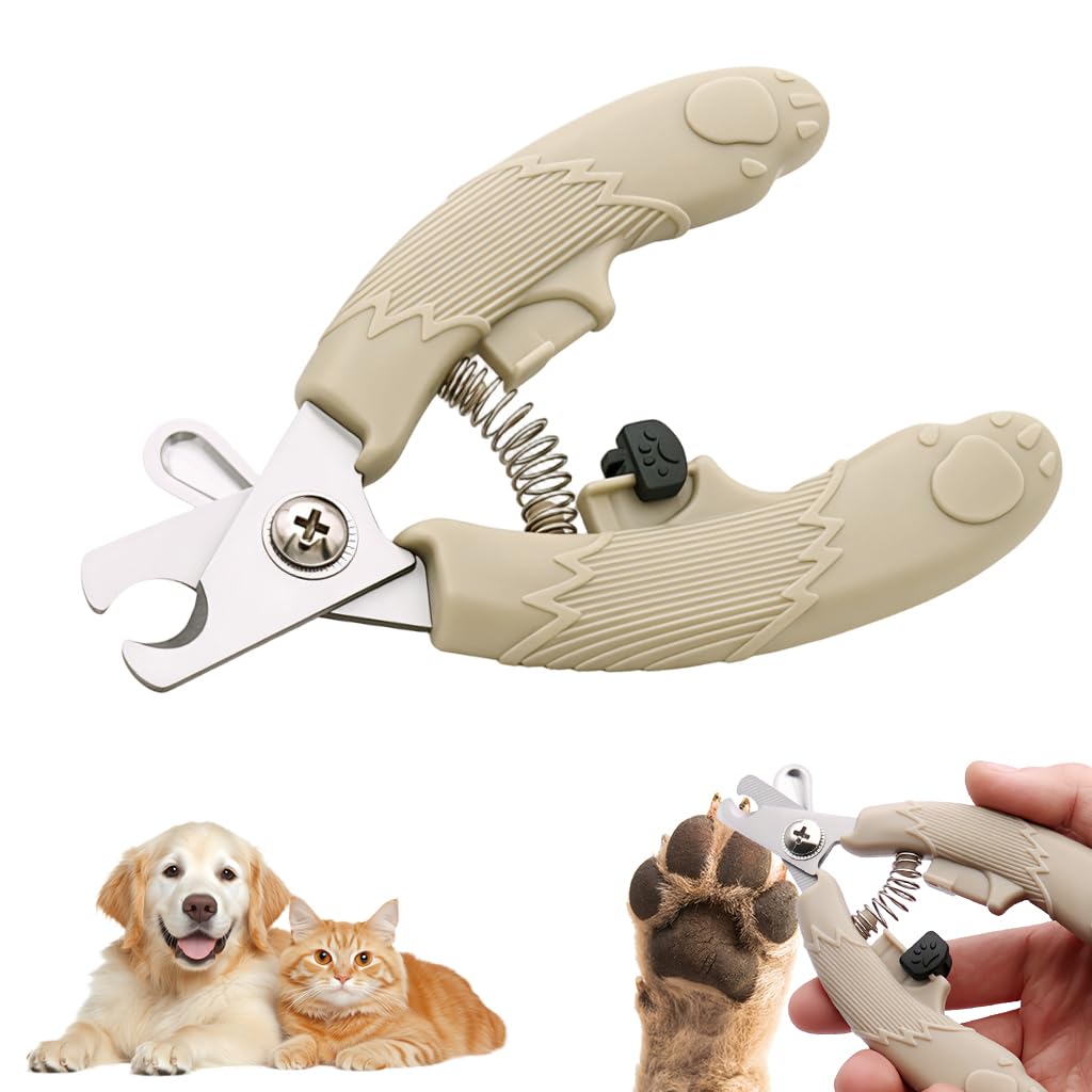 HASTHIP® Pet Nail Clipper for Cats Dogs, Stainless Steel Paw Nail Trimmer Cutter with Safety Lock & Protective Stop Hole, Spring Loaded Easy
