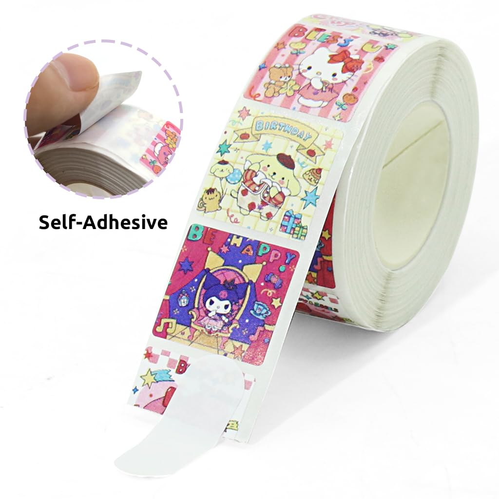 HASTHIP Sanrio Stickers Roll featuring 500 pcs and 8 Designs for DIY Decor | Kawaii Gifts