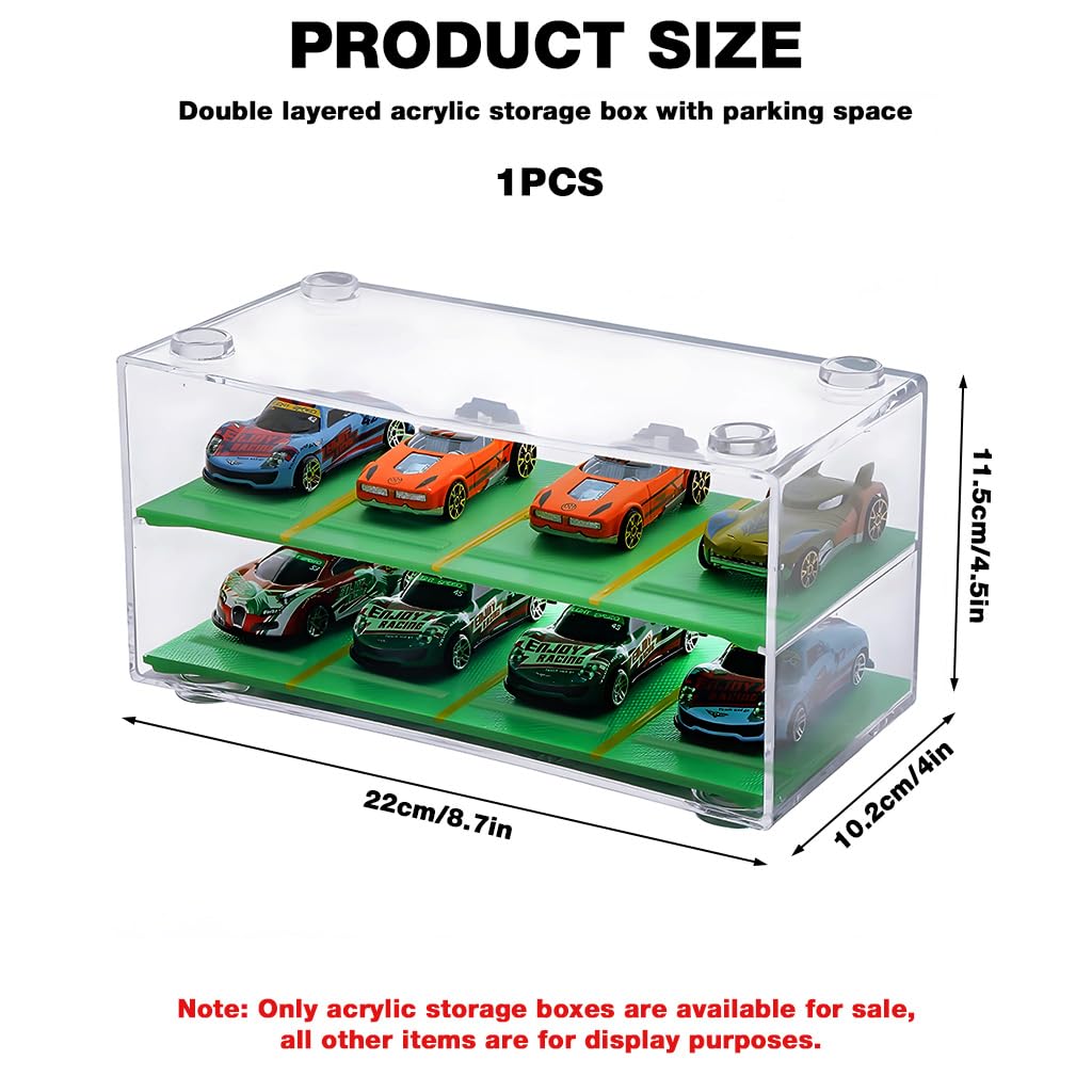 HASTHIP Car Models Display Case for 1:64 Racing Cars with 2 Tiers and 8 Compartments | Stackable Acrylic Dustproof Organizer