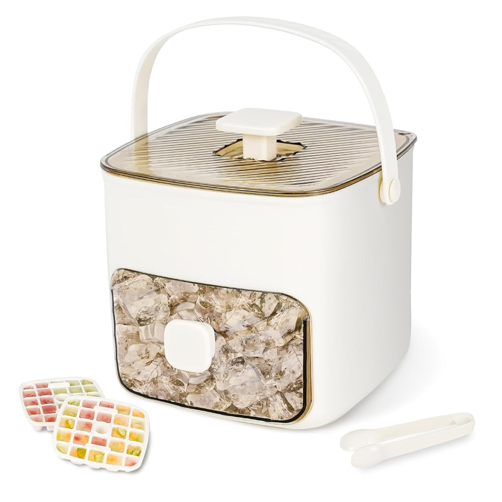 HASTHIP® Ice Cube Maker with Ice Tongs 48-Cavity Ice Cube Mold Box with Ice Storage Bin One Push to Demold, Food Grade Ice Cube Maker Portable Ice Cube Mold Box for Party, Home Bar, Kitchen