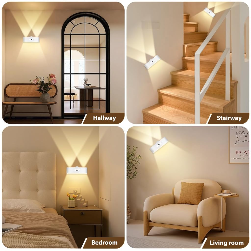 HASTHIP® USB LED Wall Light Smart Motion Sensor Light 3-Color LED Cordless Magnetic Modern Wall Light 2400mAh Rechargeable LED Wall Light for Bedroom, Corridor, Wardrobe