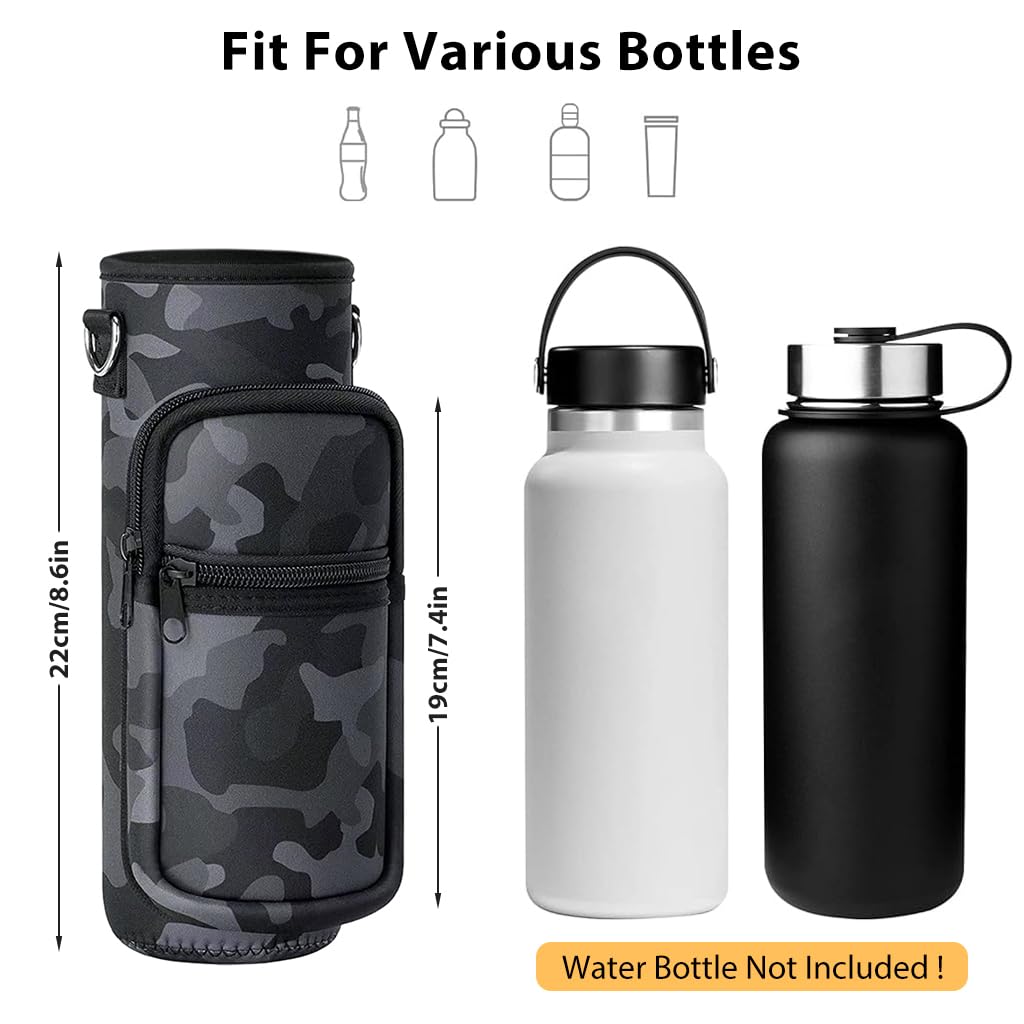 Water Bottle Carrier Bag for 32 oz Bottles, Crossbody Water Bottle Case Cover with Adjustable Shoulder Strap Pockets for Men/Women Boys Girls Walking Hiking Camping School