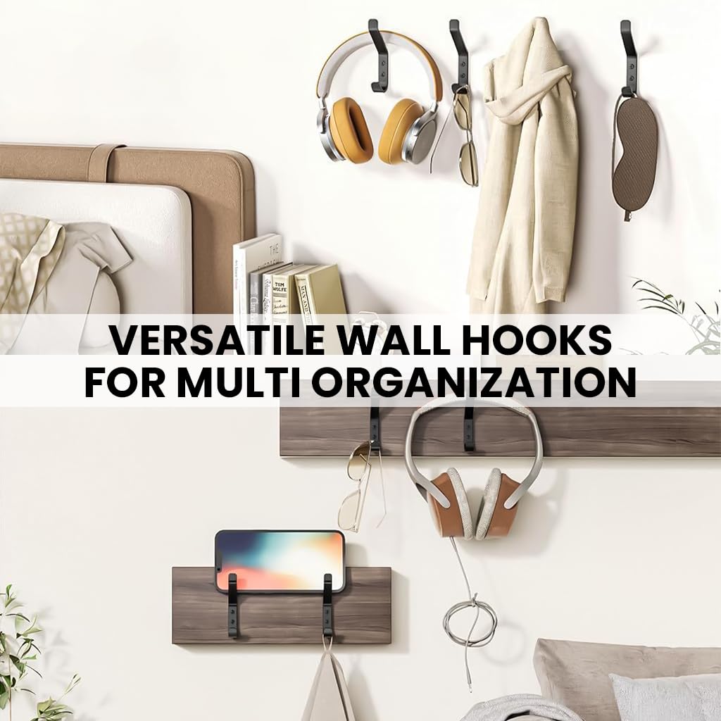 HASTHIP Wall Hooks for Home Use featuring Dual Hook Design and Zinc Alloy Material | 2Pcs Black