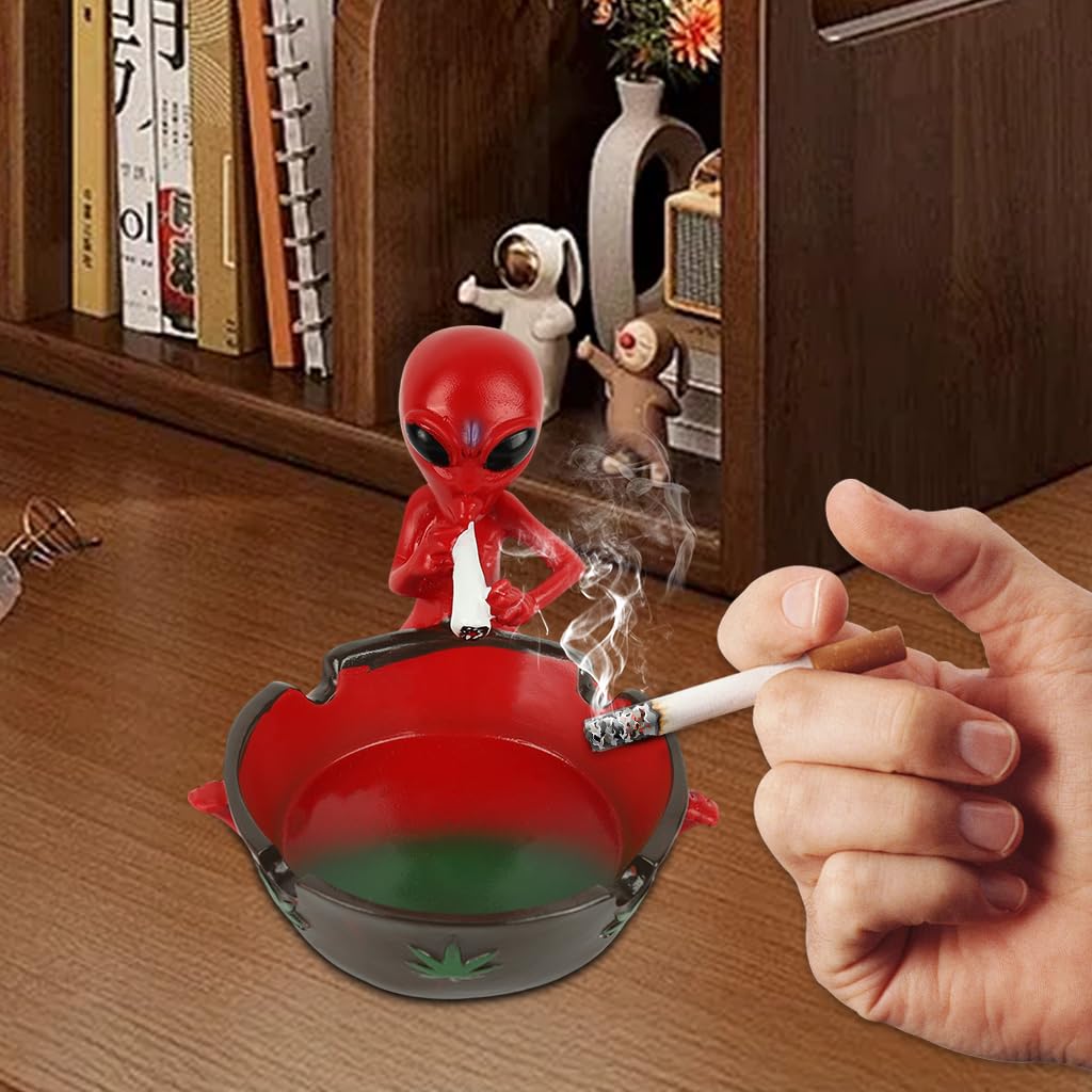 HASTHIP Red Alien Ashtray for Home Office and Car with Four Cigarette Slots | Resin Desk Decor
