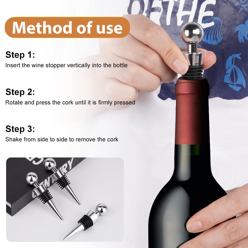 HASTHIP Wine Stoppers for Wine and Champagne Bottles featuring Easy Pull Seal 3 Pieces 9cm Size