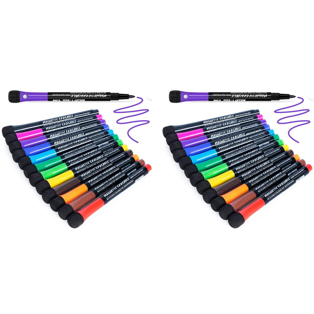 HASTHIP White Board Markers for Home Office and School with Magnetic Eraser Cap | 12 Colors Fine Tip Low Odor