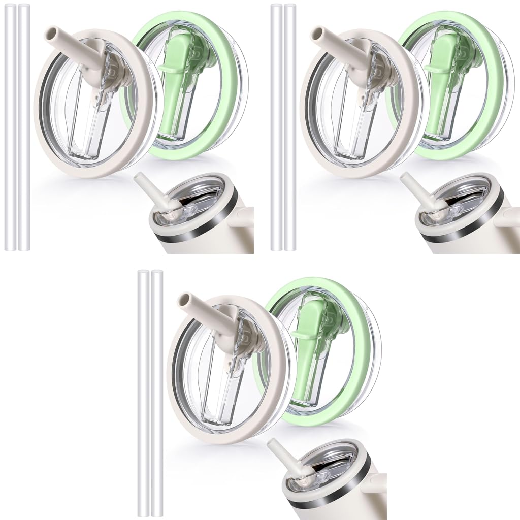 HASTHIP Lids for Stanley Cup 40oz Replacement Set with Folding Straw Seal Tight Design | White and Green