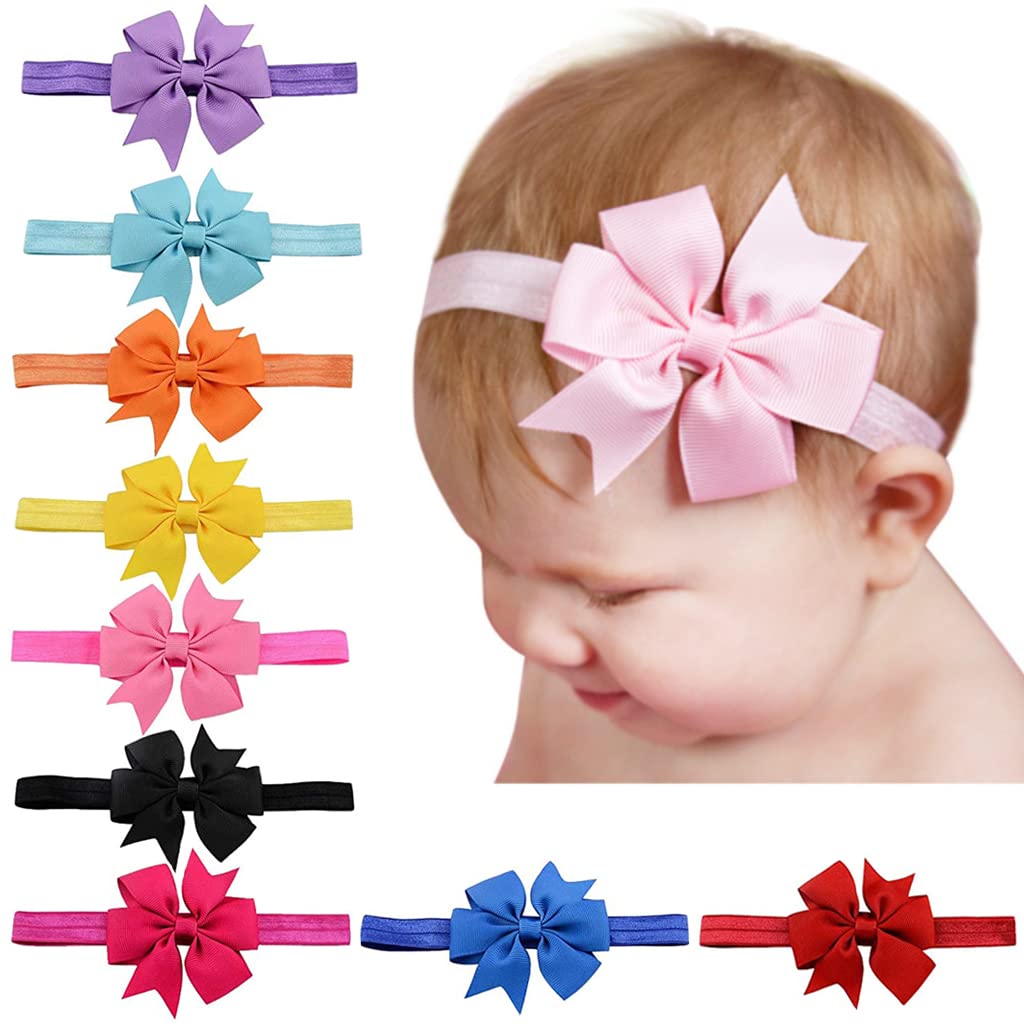 HASTHIP® 10 Piezas Diademas de Satén para Bebé,Lazos Elásticos de Nailon Suave para Recién Nacidos y Niñas Pequeñas,Cintas el Pelo Multicolor,Regalo Navidad y Baby Shower