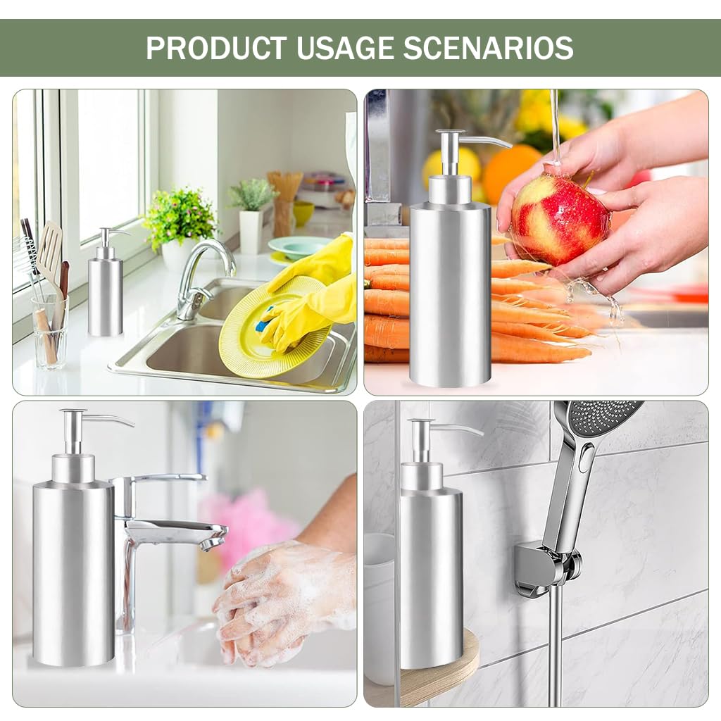 HASTHIP® 550ml Soap Dispenser Bottle Manual Pump Dispenser Bottle Kitchen Bathroom Stainless Steel Soap Dispenser Refillable Dispenser Bottle for Hand Soap, Cleanser, Lotion