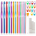 37PCS Crochet Hooks Set, Ergonomic Handle Crochet with Stitch Markers and Large-Eye Blunt Needles, Multicolor Aluminum Crochet Hooks Knitting Needles for Arthritic Hands