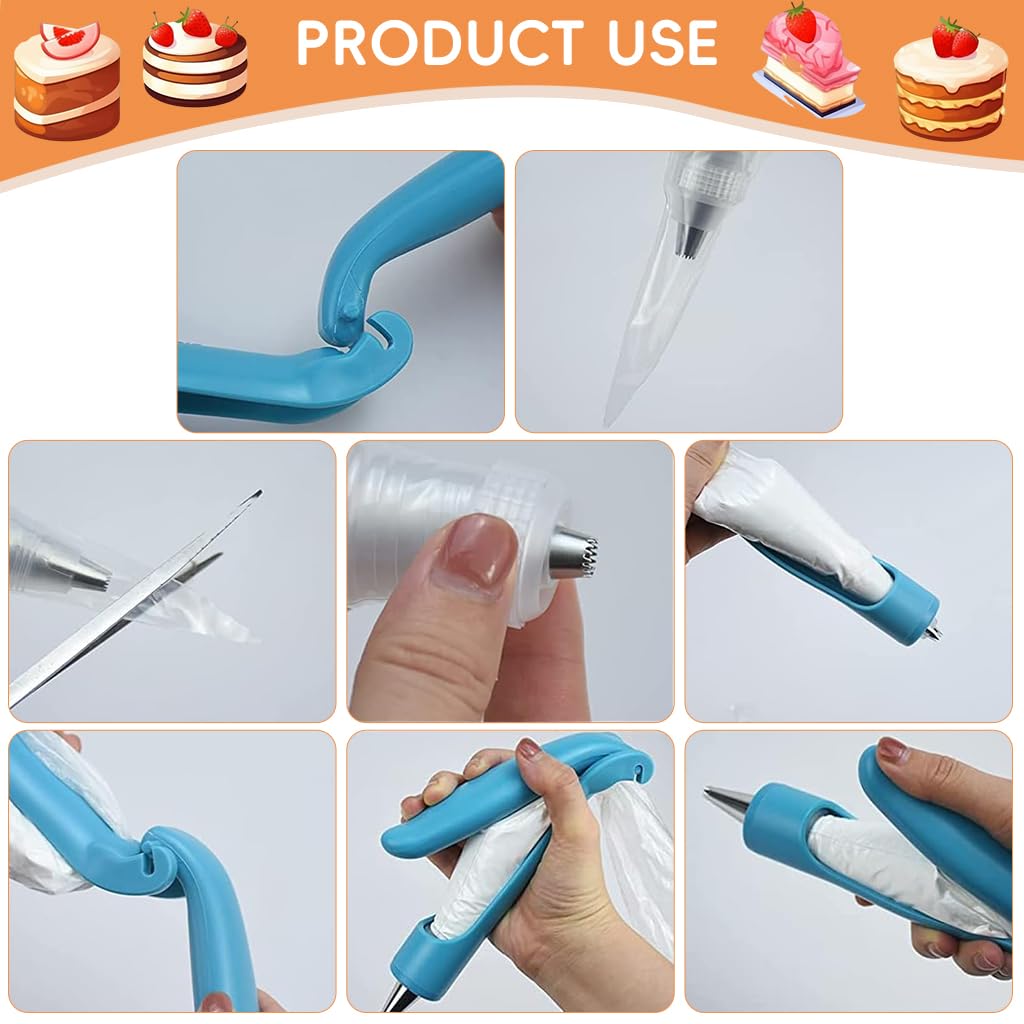 HASTHIP® Cream Applicator for Piping Bags Cream Squeezer Tool Cake Decorating Pen Cake Icing Pen with 2 Piping Tips, 2 Couplers and 10 Piping Bags Cream Applicator for Cake Decorating