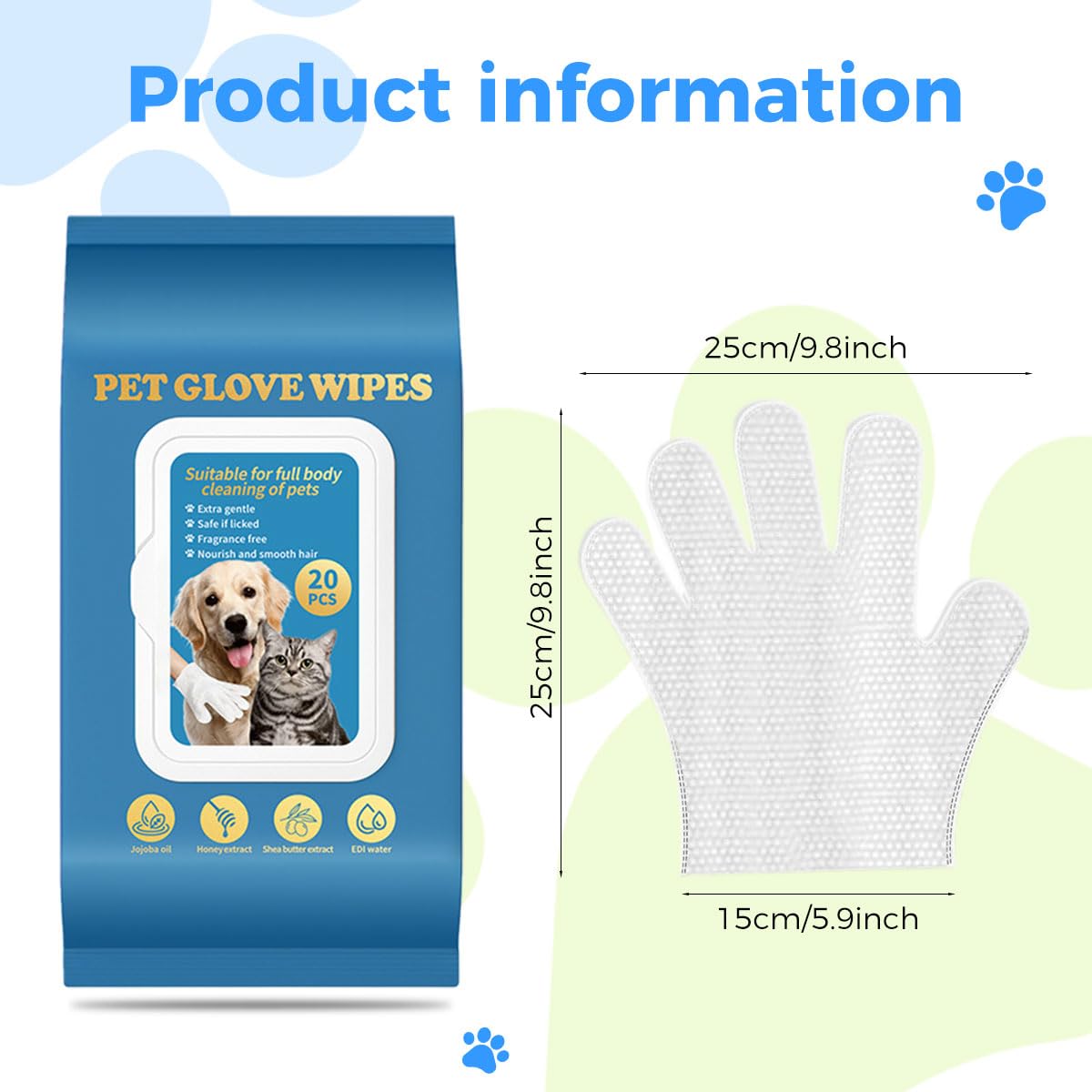 HASTHIP® 20 pair Pet Glove Wipes for Dogs