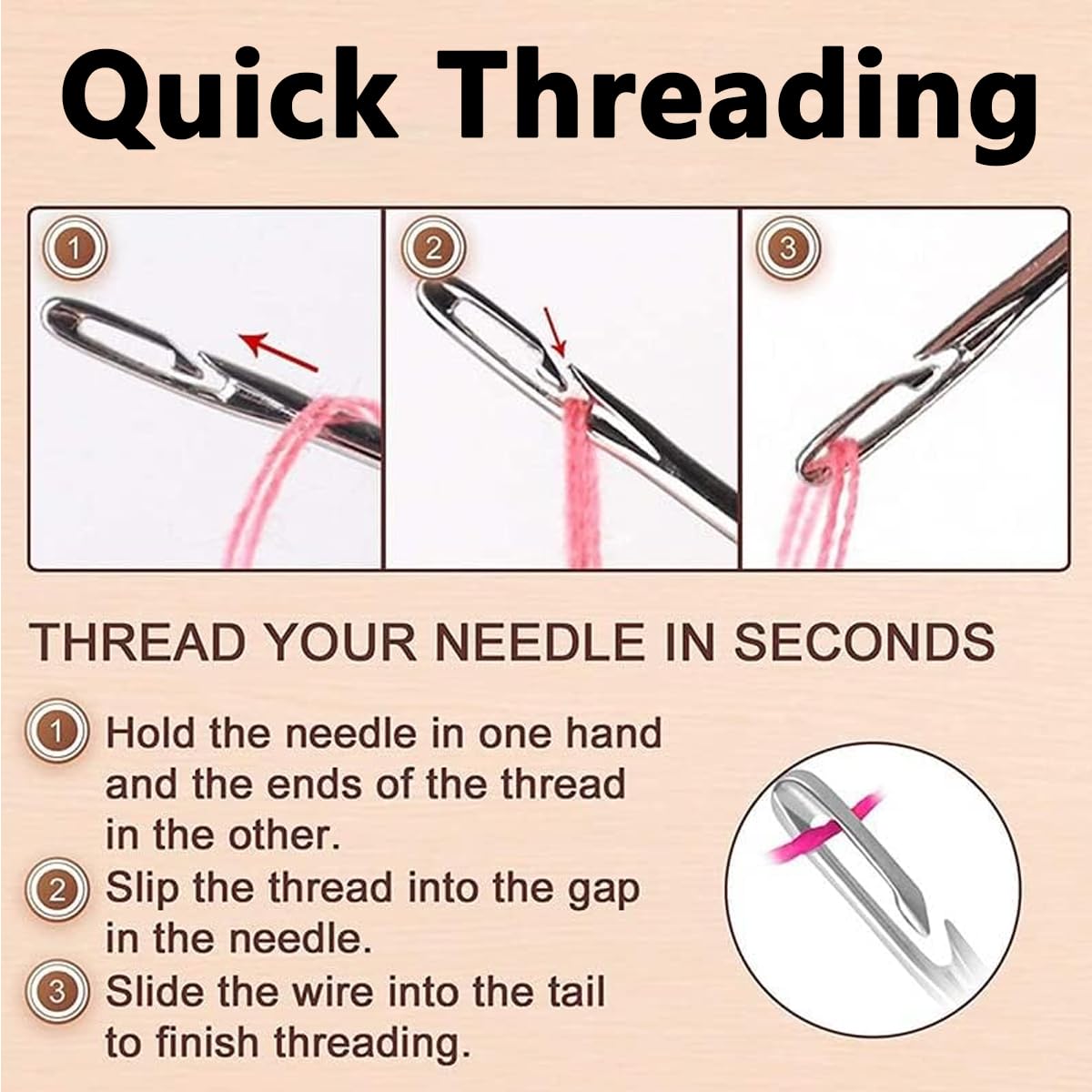 HASTHIP Self Threading Quilting Needle Set for Embroidery and Sewing with 90pcs Metal Needles featuring Wooden Case