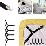 Adjustable Bed Sheet Holder Straps and 3 Way Mattress Cover Holder Fasteners, Bed Sheet Keeper with Heavy Duty Grippers Clips, Triangle (4pc/Set, Free Size, Black)