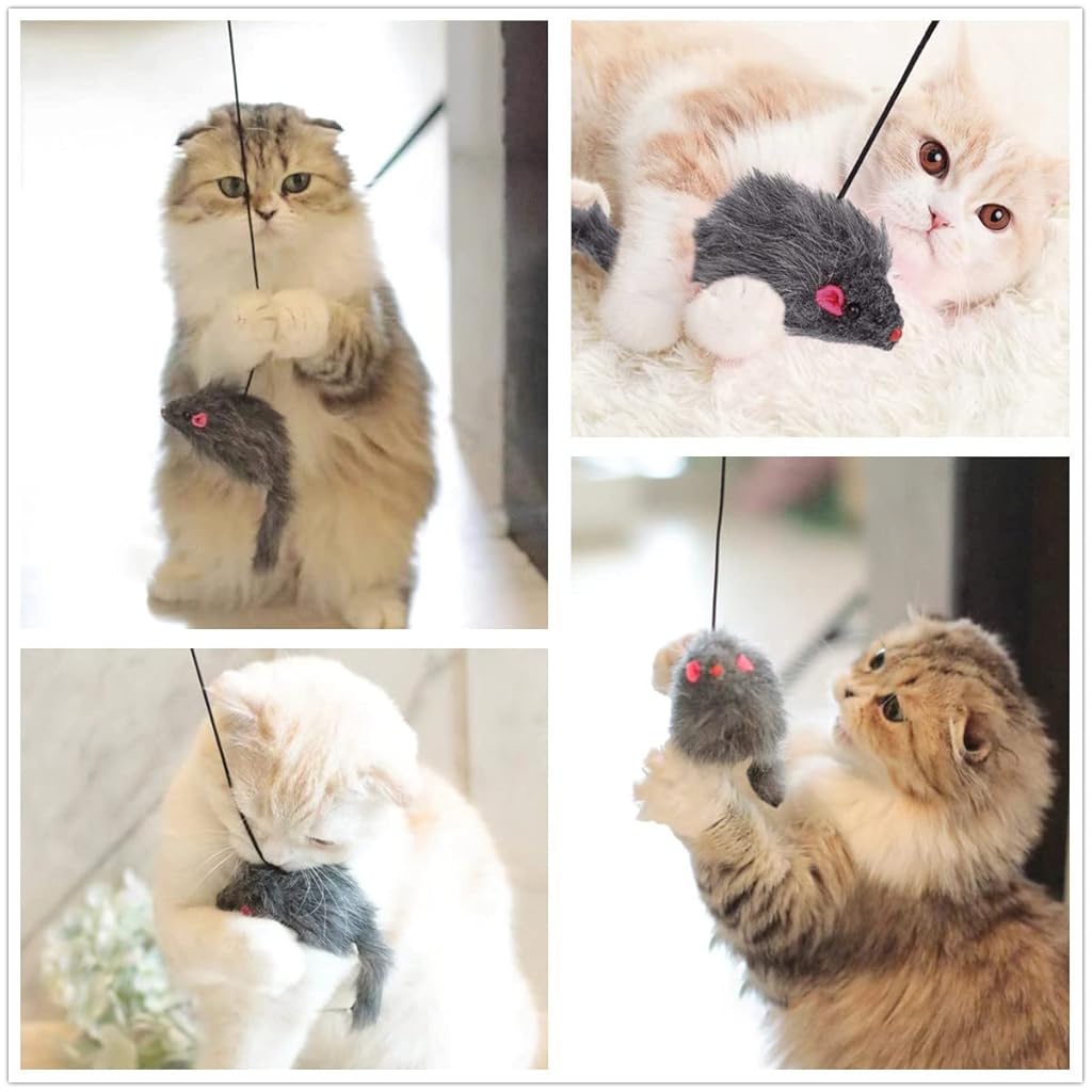 HASTHIP® Juguete Interactivo para Gatos,Varita con Cuerda Elástica Ajustable y Cinta Colorida,Juguete Colgante con Ratón de Felpa Teaser para Gatos de Interior Ejercicio y Diversión