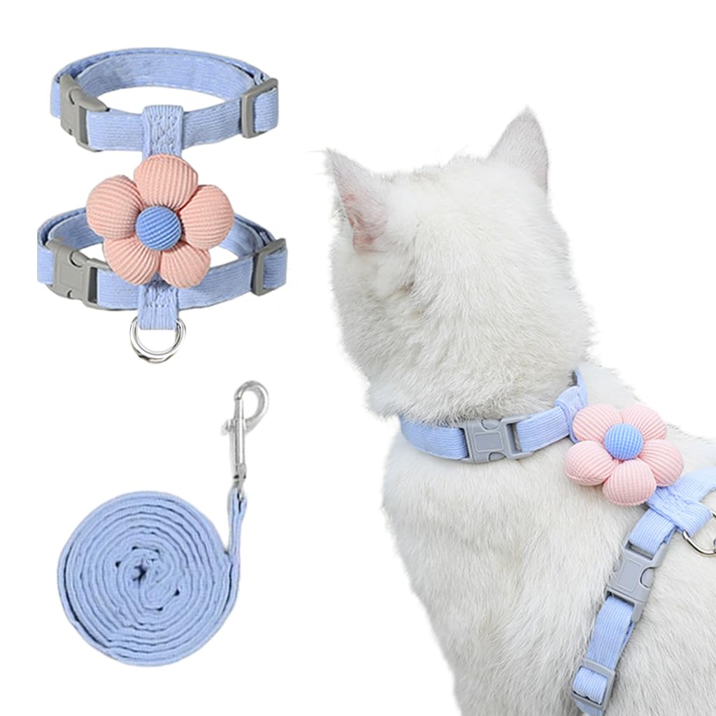 HASTHIP® Arnés para Gato con Correa, Arnés Ajustable Antiescape con Hebilla de Liberación Rápida y Adorno de Flor Linda para Gatos Pequeños, Paseos y Viajes al Aire Libre (M, Pecho 27-43cm,