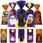 HASTHIP Halloween Goodie Bags for Party Treats 50 Pack 4.9x10.7 in with Golden Twist Ties