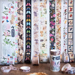HASTHIP Vintage Washi Tape for Scrapbooking with 18 Rolls 6 Sizes and Gold Silver Foil | Writable Floral Butterfly Design