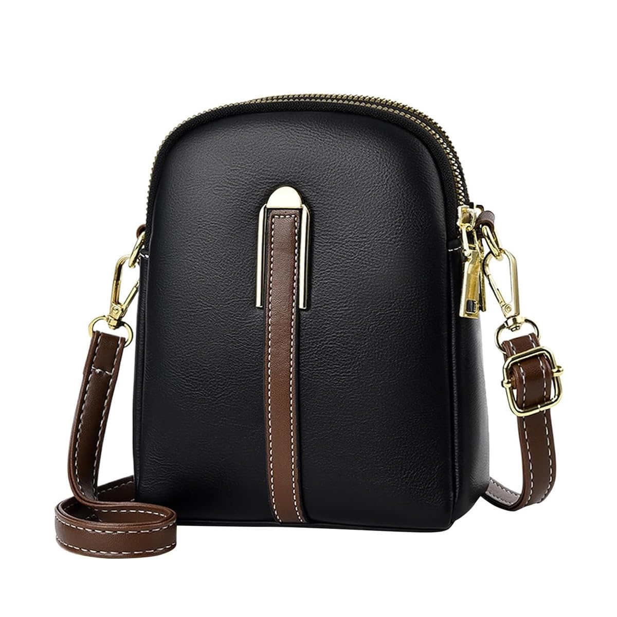 HASTHIP® Bolso Bandolera Mujer Pequeño Impermeable PU, Bolso de Hombro Estilo Casual con Doble Capa, Correa Ajustable y Bolsa con Cremallera, Ideal para Viajes, Compras y Uso Diario