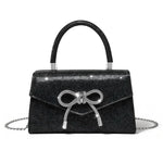 HASTHIP® Bolso de mano elegante para mujer,bolso de noche con lazo brillante,clutch fiesta para boda cóctel graduación bolso con purpurina y pedrería negro