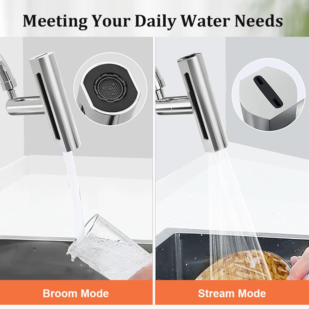 HASTHIP® Kitchen Faucet 360° Swivel 4 in 1 Waterfall Kitchen Faucet Plating Kitchen Sink Faucet Extender Splash-proof Faucet Universal Waterfall Kitchen Faucet with Installation Kit