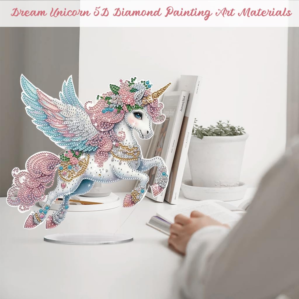 HASTHIP DIY 5D Diamond Painting Art Kit for Dreamy Unicorn 9.3 in Desk Decoration with Tools and Color Gems