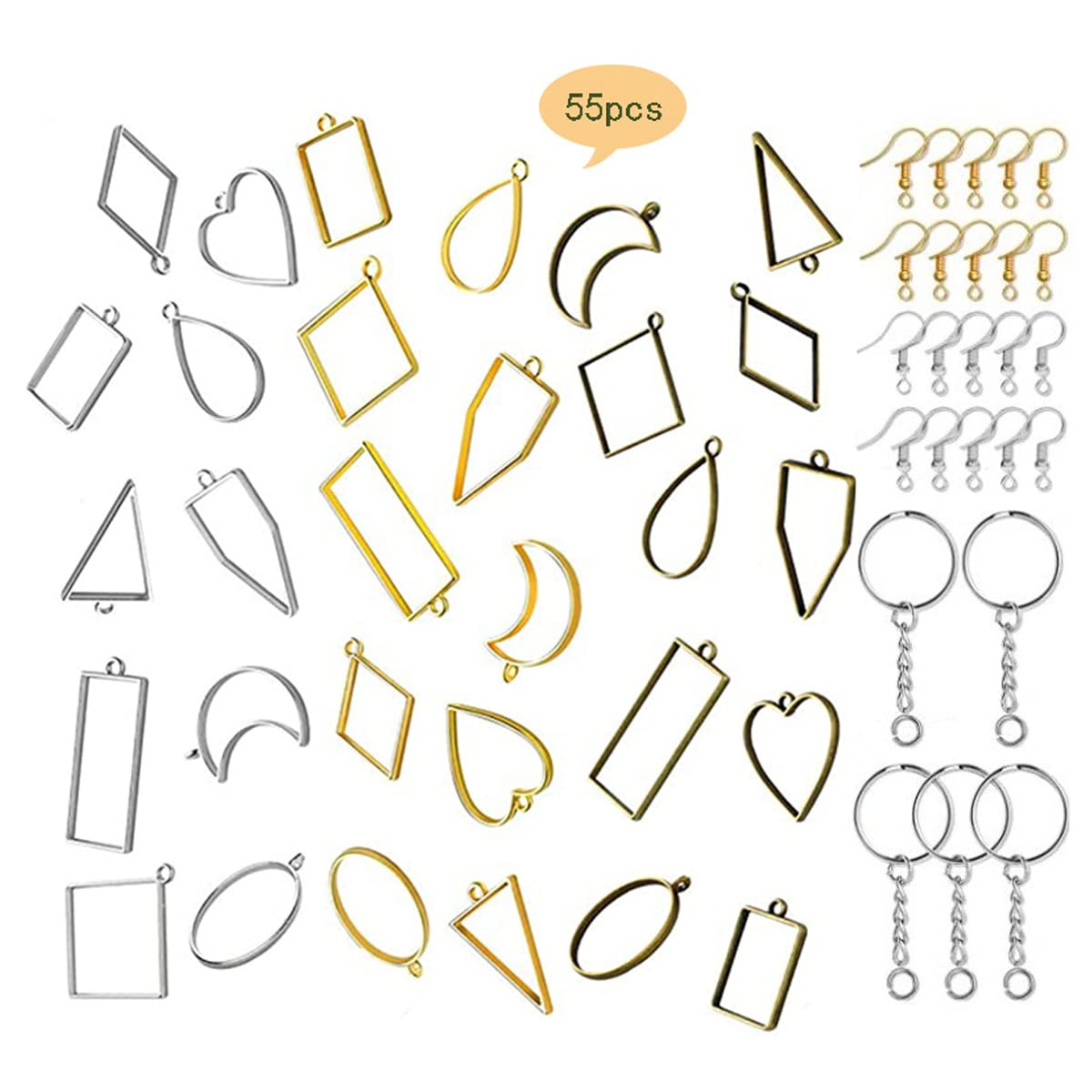 55Pcs Resin Pendant Mould, Mini Frame Pendants, Charm Pendant Metal Resin Moulds Kit For Key Chain Earring Necklaces Bracelet Diy Crafts, Multi-coloured