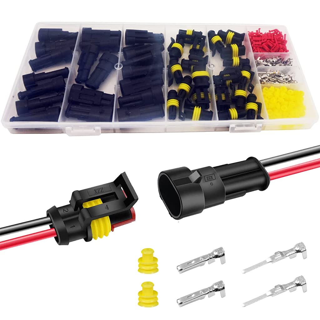 HASTHIP® 20 Juegos Conectores de Cable Eléctrico de 2 Pines Impermeables,Conectores Automotrices Rápidos 2 Vías para Coche,Camión Moto y Barco Apto para Cables 16-22 AWG Enchufe Mach
