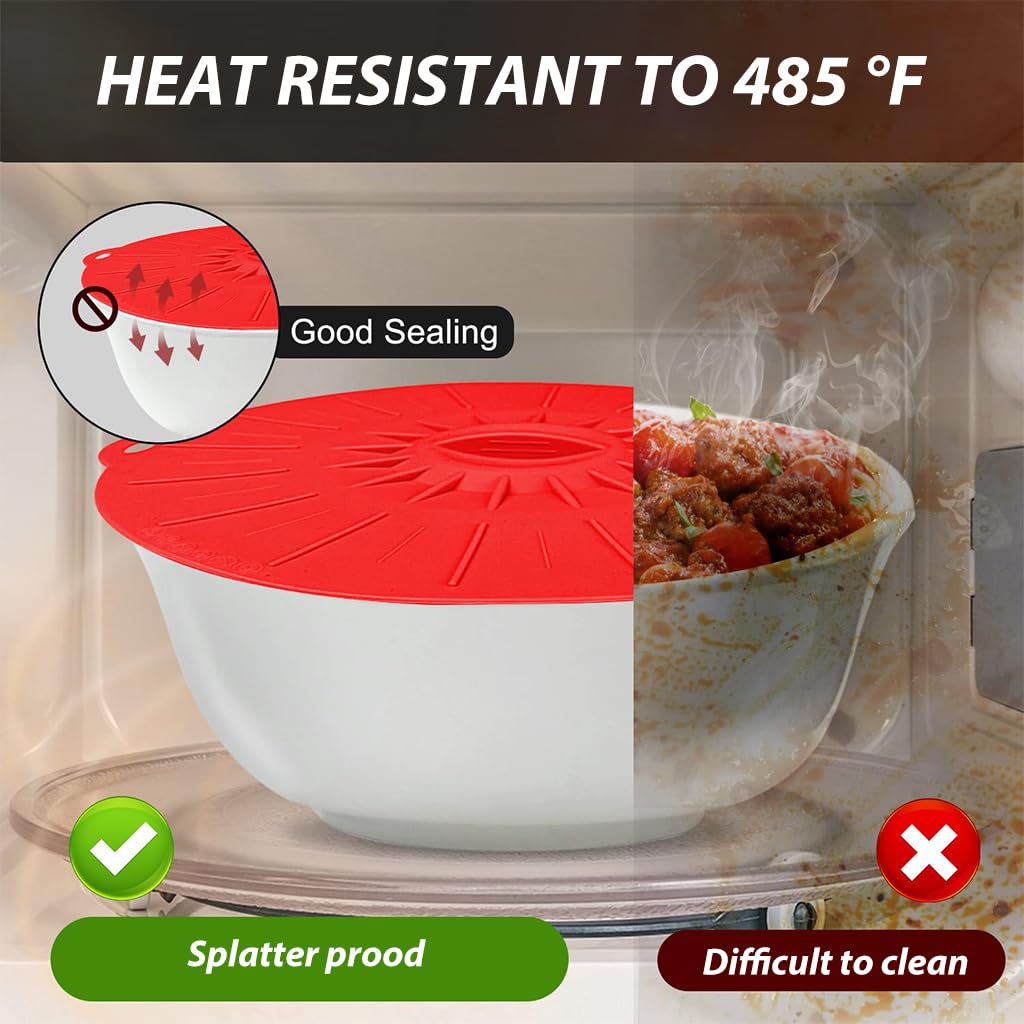 Heat Resistant Microwave Cover, Silicone Lids Covers for Food, Silicone Stretch Lids and Food Covers, 5 Sizes Reusable Heat Resistant Food Lids fits Cups, Bowls, Plates, Kitchen Gadgets
