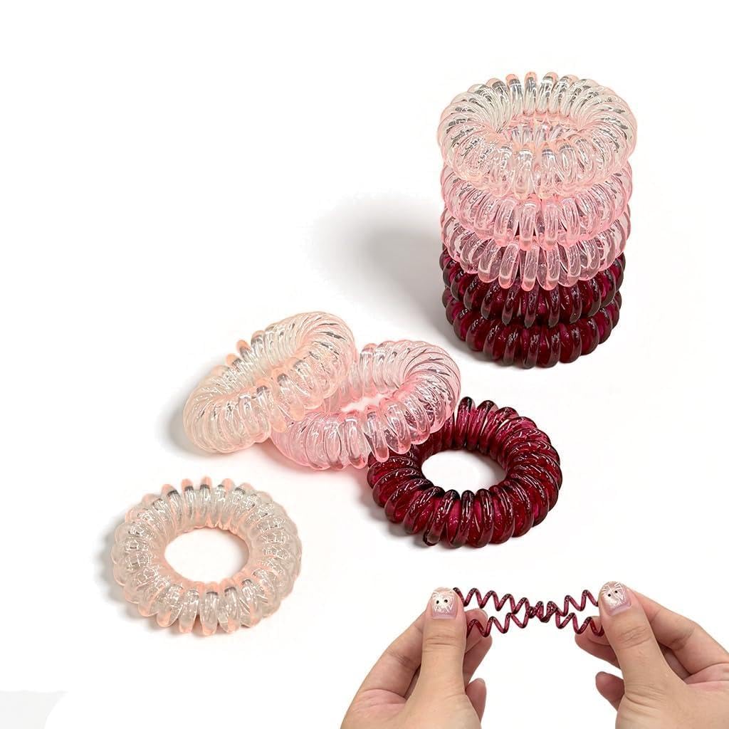 HASTHIP® 9 Pcs Banda de Pelo en Espiral de Goma para Cabello, Coleteros Elásticos para Mujer, Ligas para Cola de Caballo (Pink)
