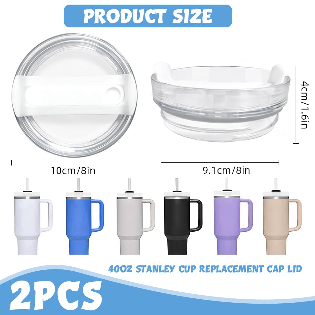 HASTHIP 40 oz Tumbler Lid Replacement for Stanley Cup with Straw Hole and Spill Proof Seal | 2 Pack Clear BPA Free Covers