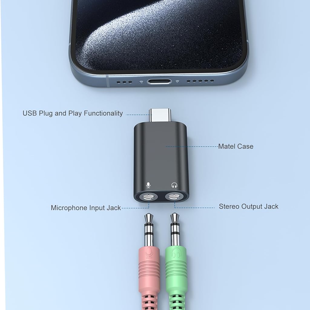 HASTHIP® USB C to 3.5mm Audio Adapter, Type-C to Aux Headphone Jack Converter, External Stereo Sound Card Compatible with PS4, PS5, Mac, Linux, Laptops, Desktops, Docking Stations