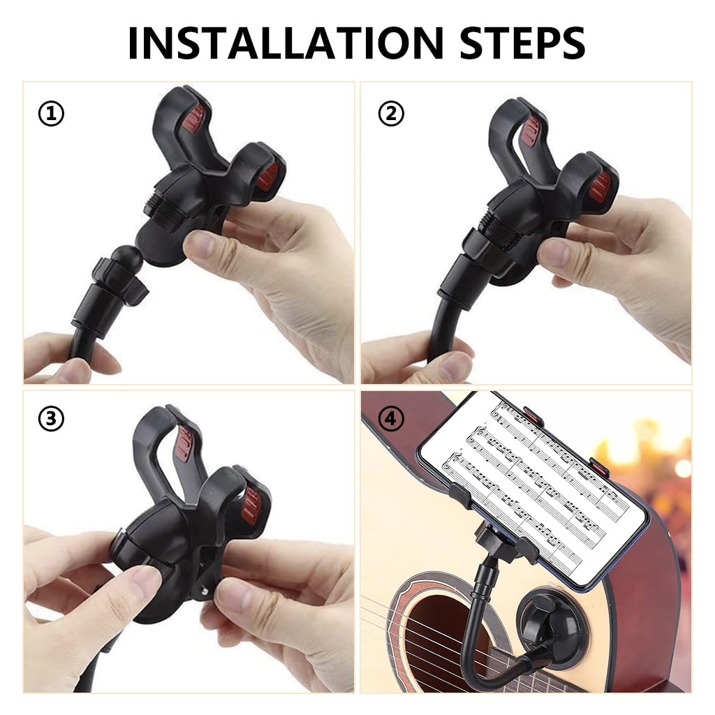 HASTHIP Guitar Phone Mount for Practice and Performance with 360° Adjustable Suction Cup | Fits 3.2–6.0 in Smartphones
