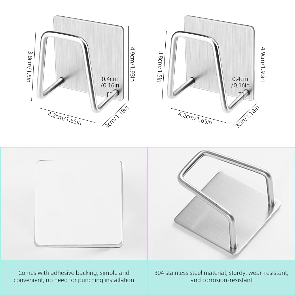 HASTHIP® 2Pcs Self Adhesive Sponge Holder Sink Caddy for Kitchen Sink, 304 Stainless Steel Scrubber Hanger Caddy Accessories forKitchen Accessories, Sliver