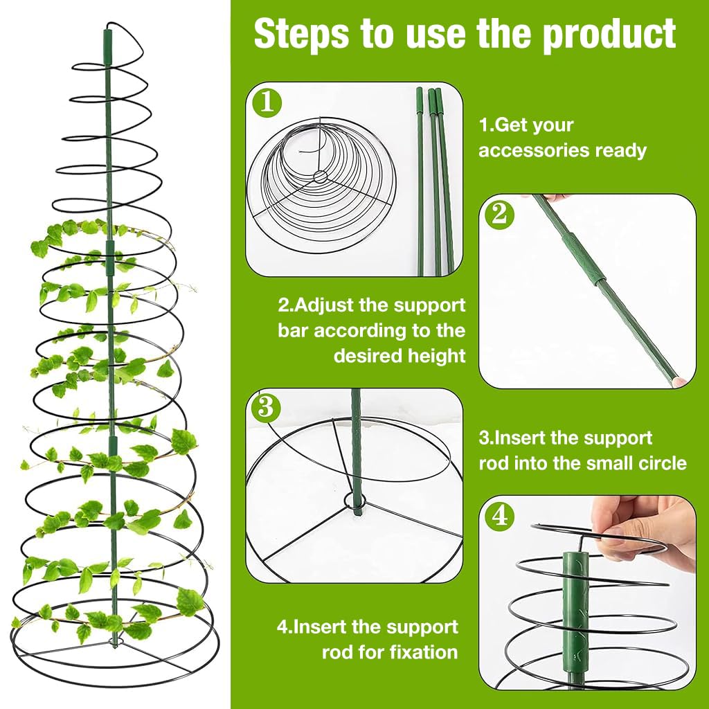 HASTHIP® 2 Sets Plants Trellis Iron Adjustable 53.6 Inches Spiral Up Climbing Trellis DIY Assembly Plant Climb Up Trellis Garden Climbing Plants Trellis for Beans, Vine, Flower Pot