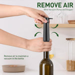 HASTHIP Wine Vacuum Pump with 4 Silica Gel Stoppers for Universal Bottle Sealing | Black