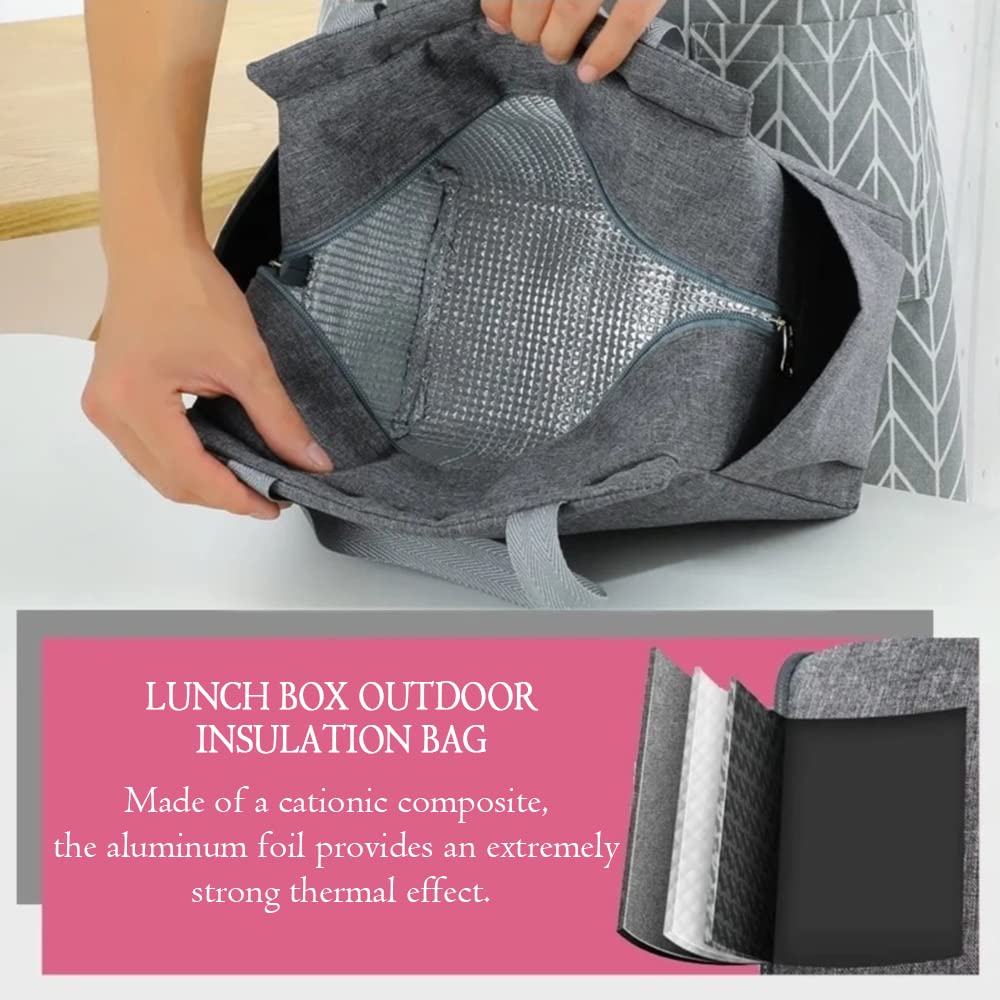 HASTHIP Lunch Bag for Office and School with 20×14×25cm Capacity featuring Full Zipper and Grey Oxford Fabric | Insulated Bento Box for Men Women Kids