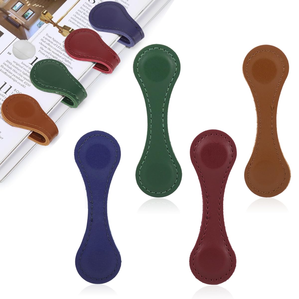 HASTHIP® 4Pcs Magnetic Leather Bookmarks Set Double Sided Magnet Clips for Women and Men Vintage PU Leather Book Marks for Reading and Gift Giving