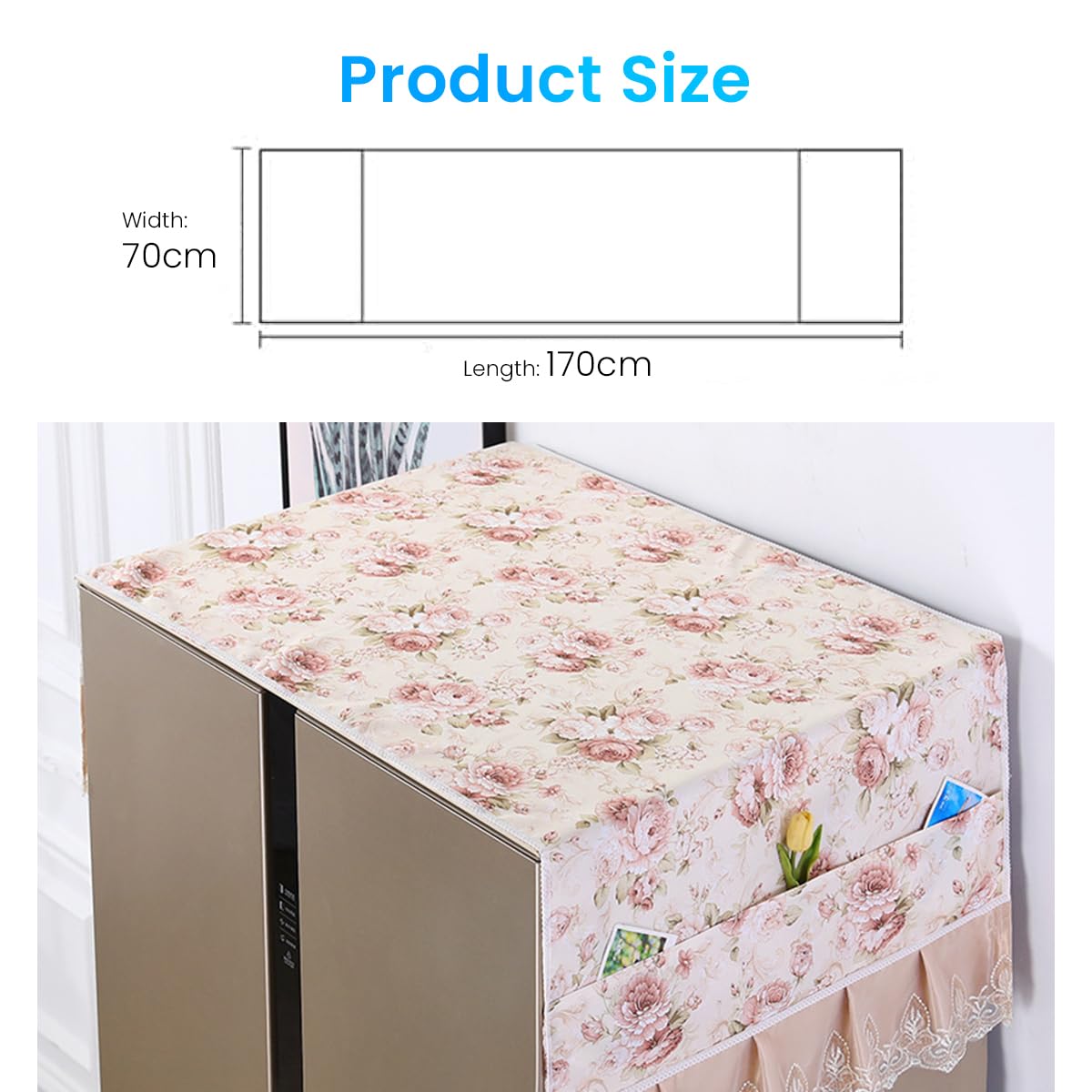 HASTHIP Fridge Cover for Kitchen Use with Pockets and Floral Print | Universal Fit 70x170cm